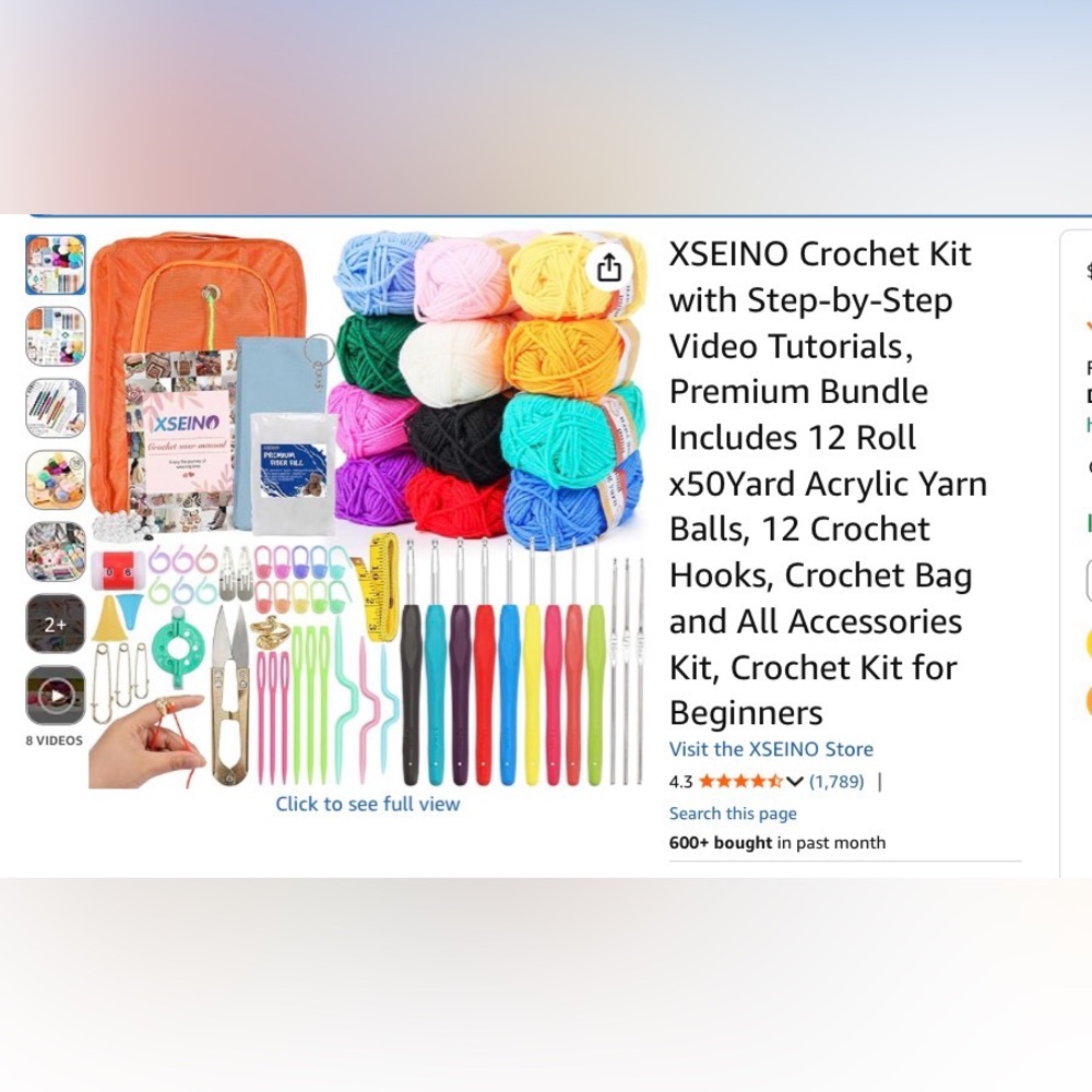 Crochet Kit Premium Bundle 12 Roll x50Yard Acrylic Yarn Balls, 12 Crochet Hooks,